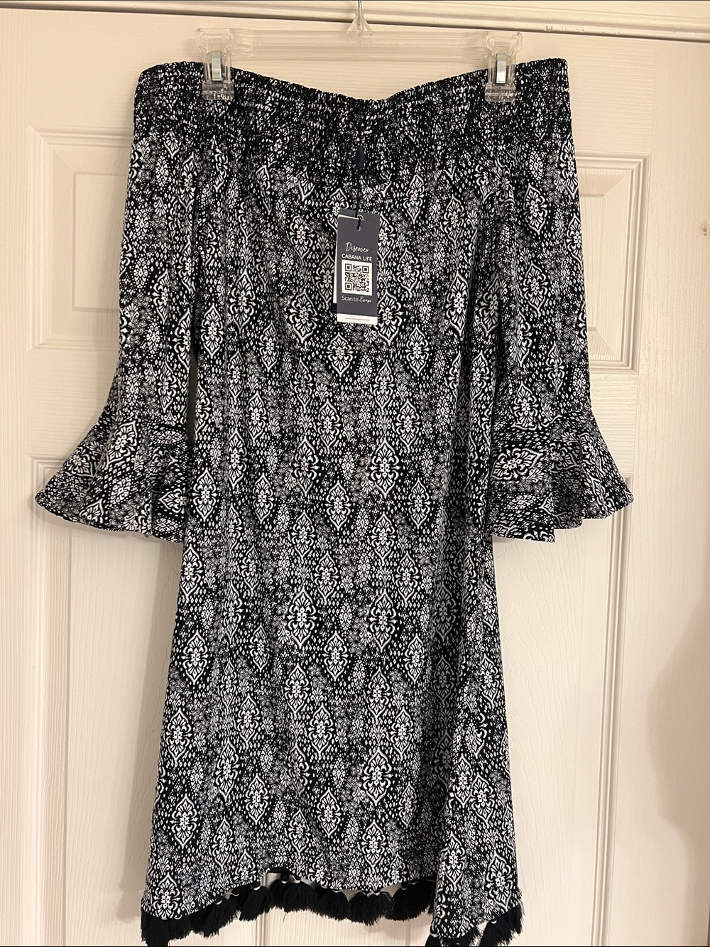 Cabana Life Black & White Off-Shoulder Printed Dress